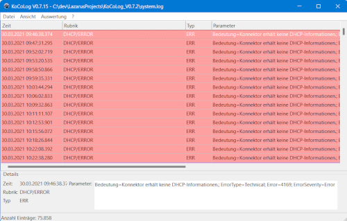 Screenshot von KoCoLog