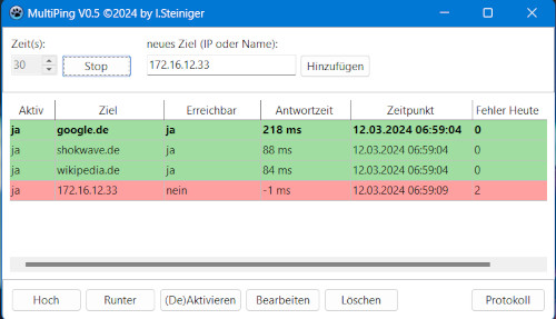 Screenshot von MultiPing