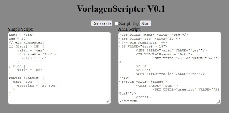 Screenshot vom VorlagenScripter